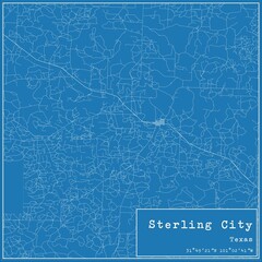Blueprint US city map of Sterling City, Texas.