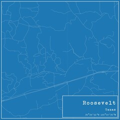 Blueprint US city map of Roosevelt, Texas.