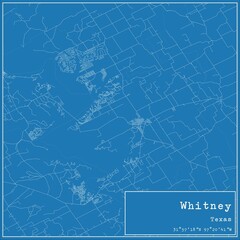 Blueprint US city map of Whitney, Texas.