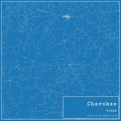 Blueprint US city map of Cherokee, Texas.