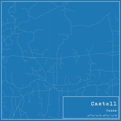 Blueprint US city map of Castell, Texas.