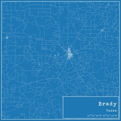 Blueprint US city map of Brady, Texas.