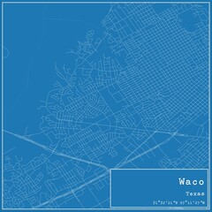 Blueprint US city map of Waco, Texas.