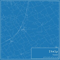Blueprint US city map of Italy, Texas.