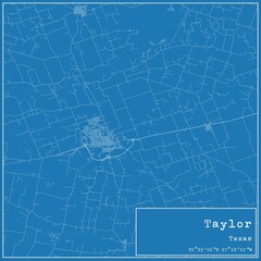 Blueprint US city map of Taylor, Texas.