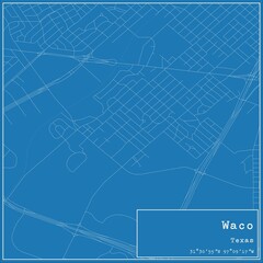 Blueprint US city map of Waco, Texas.