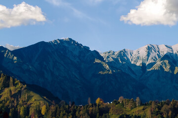 Beautiful mountain landscape with blue sky.