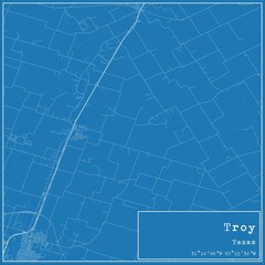 Blueprint US city map of Troy, Texas.