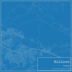 Blueprint US city map of Killeen, Texas.