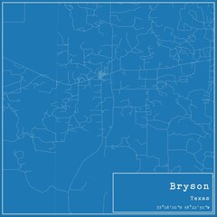 Blueprint US city map of Bryson, Texas.