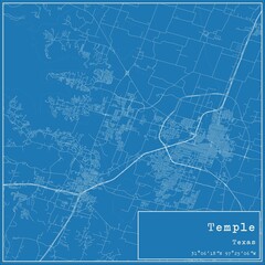 Blueprint US city map of Temple, Texas.