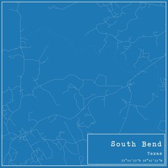 Blueprint US city map of South Bend, Texas.