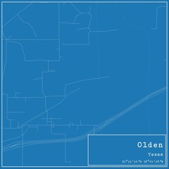 Blueprint US city map of Olden, Texas.