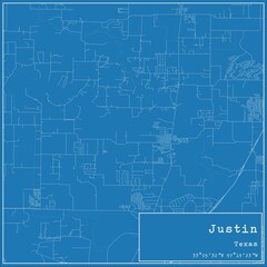 Blueprint US city map of Justin, Texas.