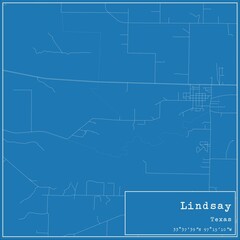Blueprint US city map of Lindsay, Texas.