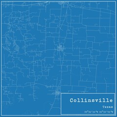 Blueprint US city map of Collinsville, Texas.