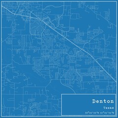 Blueprint US city map of Denton, Texas.