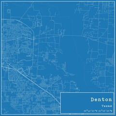 Blueprint US city map of Denton, Texas.