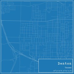 Blueprint US city map of Denton, Texas.