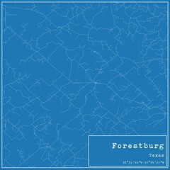 Blueprint US city map of Forestburg, Texas.
