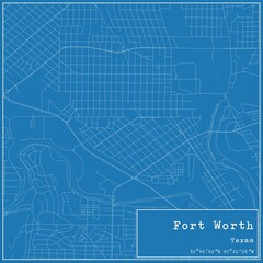 Blueprint US city map of Fort Worth, Texas.