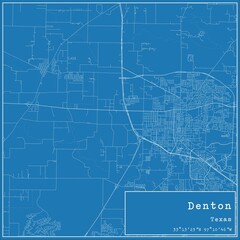 Blueprint US city map of Denton, Texas.