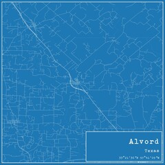 Fototapeta premium Blueprint US city map of Alvord, Texas.
