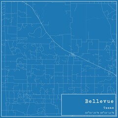 Blueprint US city map of Bellevue, Texas.