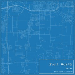 Fototapeta premium Blueprint US city map of Fort Worth, Texas.