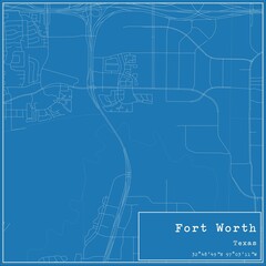 Blueprint US city map of Fort Worth, Texas.