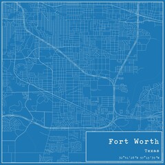 Blueprint US city map of Fort Worth, Texas.