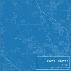 Blueprint US city map of Fort Worth, Texas.