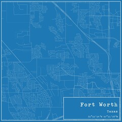 Blueprint US city map of Fort Worth, Texas.