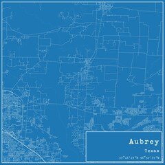 Blueprint US city map of Aubrey, Texas.