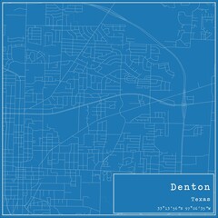 Blueprint US city map of Denton, Texas.