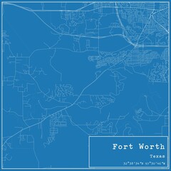 Blueprint US city map of Fort Worth, Texas.