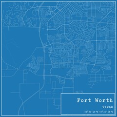 Blueprint US city map of Fort Worth, Texas.