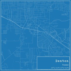 Blueprint US city map of Denton, Texas.