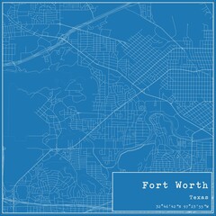 Blueprint US city map of Fort Worth, Texas.