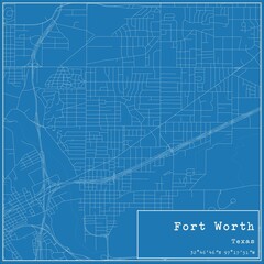 Blueprint US city map of Fort Worth, Texas.