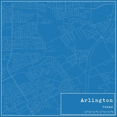 Blueprint US city map of Arlington, Texas.