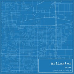 Blueprint US city map of Arlington, Texas.