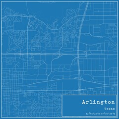 Blueprint US city map of Arlington, Texas.