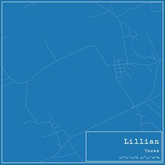 Blueprint US city map of Lillian, Texas.