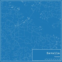 Blueprint US city map of Zavalla, Texas.
