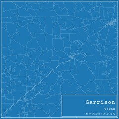 Blueprint US city map of Garrison, Texas.