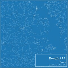 Blueprint US city map of Hemphill, Texas.