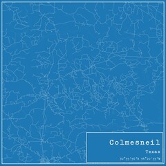 Blueprint US city map of Colmesneil, Texas.