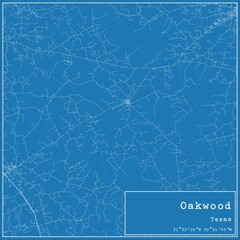 Blueprint US city map of Oakwood, Texas.