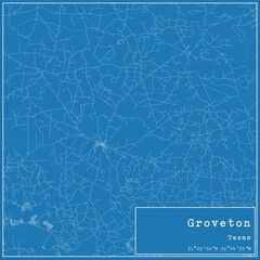 Blueprint US city map of Groveton, Texas.